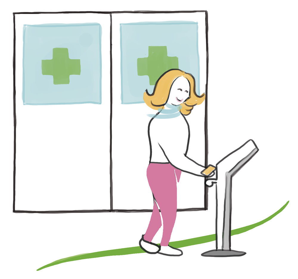 Patienten checkar in sig på terminalen